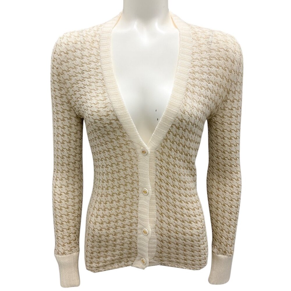 Christian Dior Cream / Gold Cashmere Houndstooth Cardigan Sweater